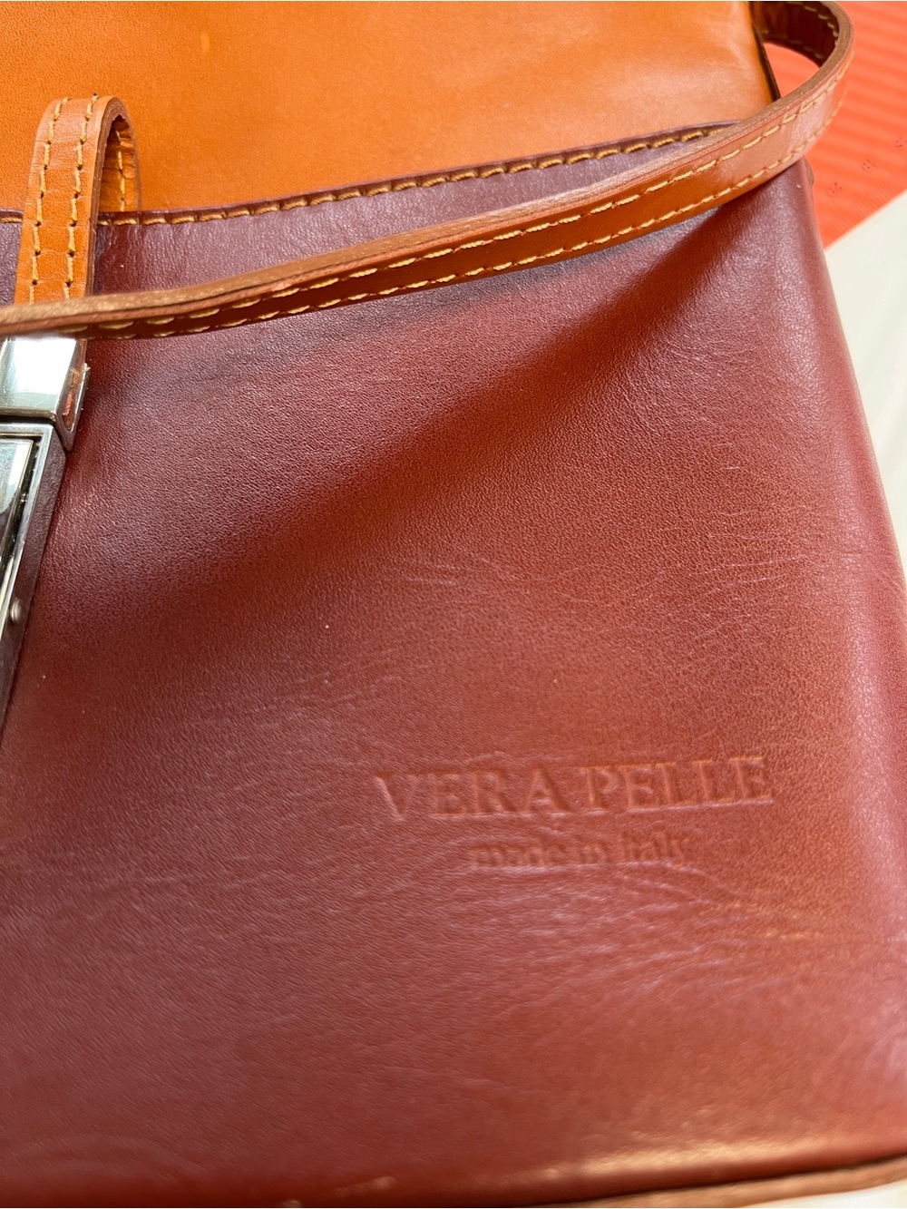 Vera Pelle Genuine Leather Italian Crossbody Shoulder Bag Brown - Picture 5 of 16